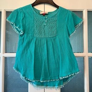 RED CAMEL GIRLS FLUTTER SLEEVE TEAL TUNIC BLOUSE 💙🦋